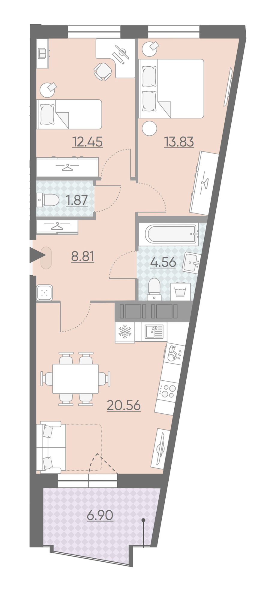 Двухкомнатная квартира в : площадь 65.53 м2 , этаж: 9 – купить в Санкт-Петербурге